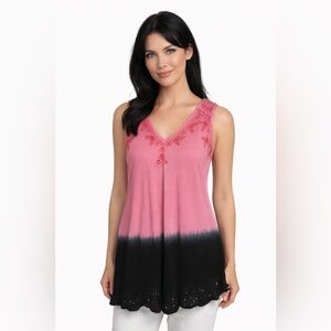 Y2K Pink Black Dip Dye Embroidered Tank Top XS Boho Festival Fairy Grunge Lace